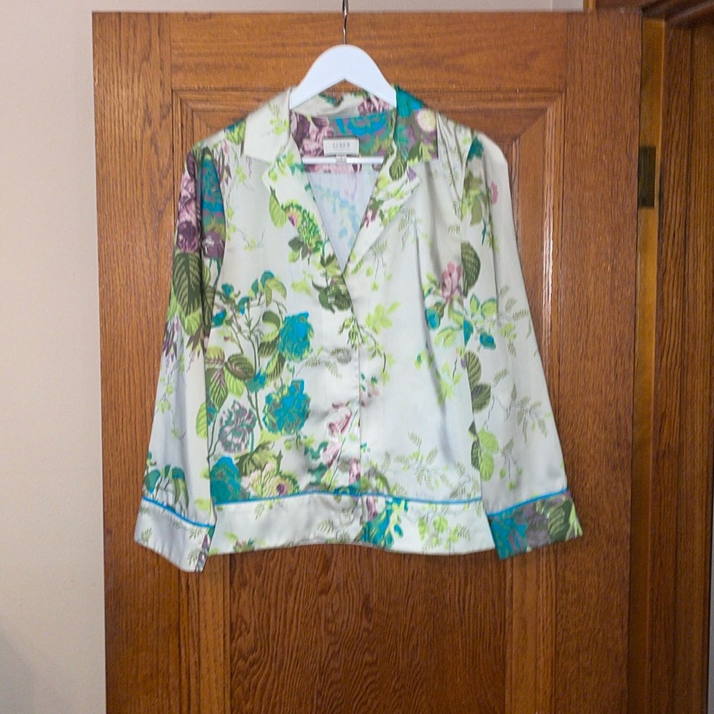 JCrew Drapey button-up top in Ratti® leafy floral blouse; small; aw453